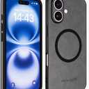 4 x SU - iPhone 16 Premium Gray Suede Magnetic Case - SU.Shield Slim & Protective Design, Compatible with MagSafe, Wireless Charging Suede Phone Case for iPhone 16 (6.1") (Dark Grey (Suede))