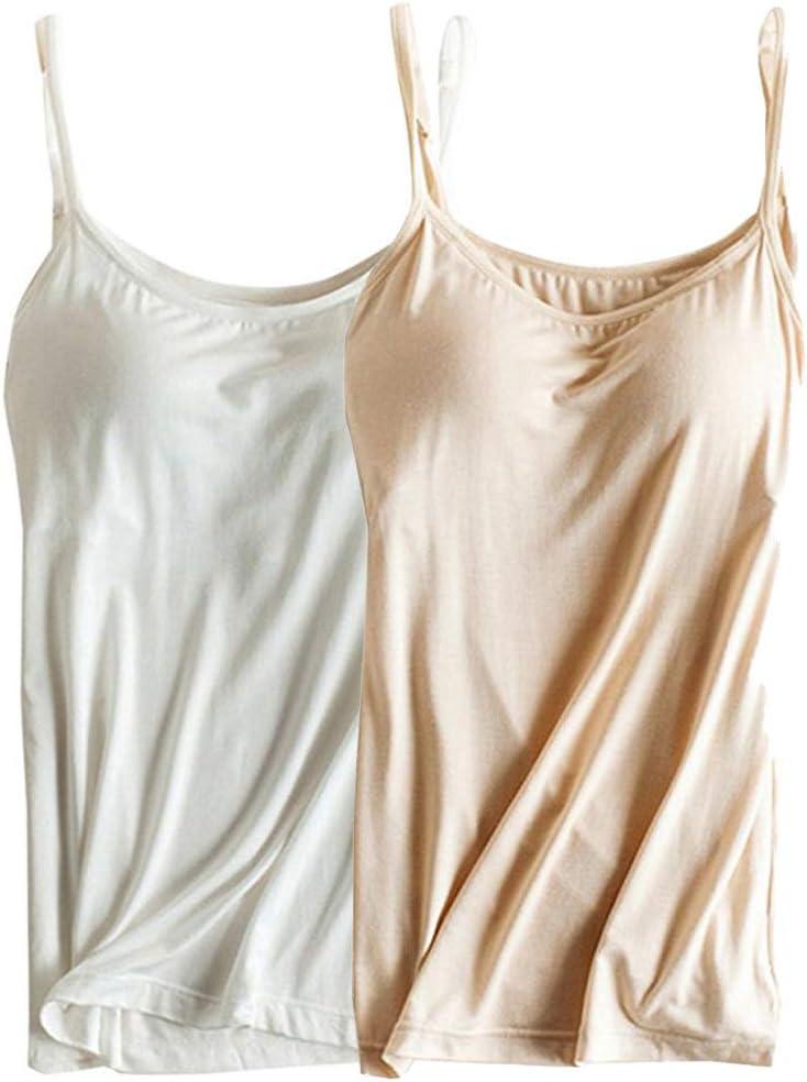 Womens Modal Built-in Bra Padded Camisole Yoga Tanks Tops (6-8, Sp-2 Pcs Apricot/White)