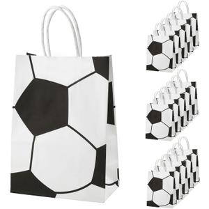 16pcs Soccer Party Favor Paper Bags, Football Themed Party Gift Bags with Handles Soccer Goodie Bags Treat Candy Bags for Kids Adults Soccer Party Supplies (Style 2)