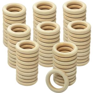 80 Pieces 2.9 Inch Unfinished Wooden Rings for Crafts Natural Solid Wood Circle for Macrame Handmade Project (Inner 1.9 inch)