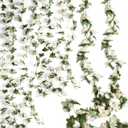 2 Pack Artificial Rose Vine Fake Flower Garland Fake Rose Hanging Vine Artificial Flowers for for Wedding Party Background Arch Garden Background Decoration Total 16.4 Ft (2, White)