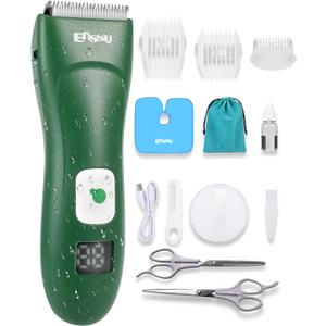 Baby Hair Clippers, Cordless Hair Clipper for Kids with LED Display, Baby Hair Cutting Kit with Skin-Safe Blade, Waterproof Hair Trimmer for Children/Toddler, Rechargeable& an Hour Quick Charger (Deep Green)