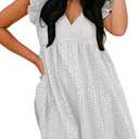 Dokotoo Womens Summer Dresses V Neck Ruffle Sleeve Cut-Out Embroidery Eyelet Lace Dress (White, M)