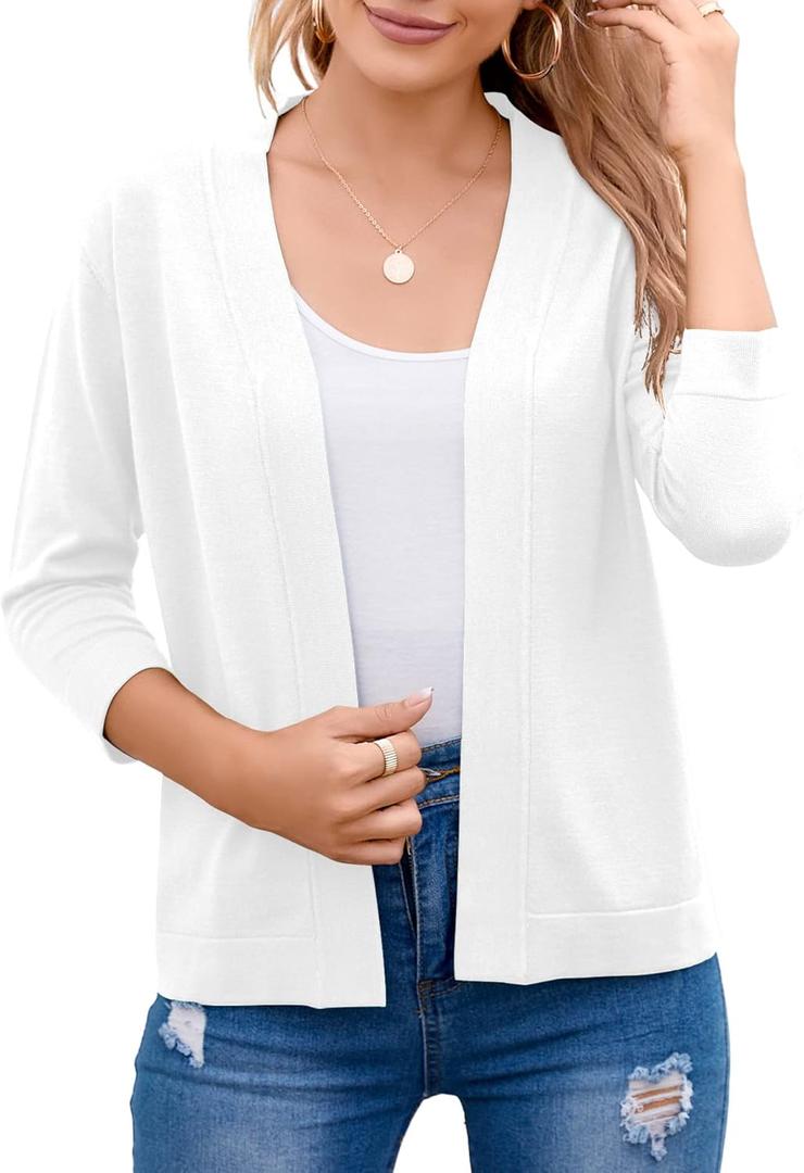 Bettysays Women's 3/4 Sleeve Open Front Cropped Cardigan Sweater Elegant Shrugs for Women (White, S)