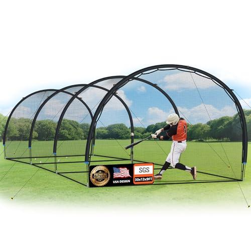 ORIENGEAR Baseball Batting Cage 30FT for Backyard, Training Equipment Cages for Hitting and Pitching Practice, Softball Baseball Nets for Batting with Frame and Net