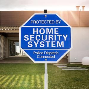 Protected By Home Security System Signs for Yard - 10" x 28" Police Dispatch Connected Warning Sign with with Stake - Rust Free Aluminum Composite - Easy to Mount (1Pack)