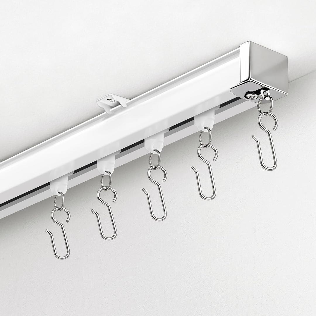 TEAKMAMA Ceiling Curtain Track with Roller Hooks and Clips,White,3ft-6ft