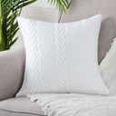 MANDIOO Cotton Knitted Decorative Throw Pillow Covers Soft Cozy Outdoor Cushion Cases Luxury Modern Pillowcases for Couch Sofa Bed 16x16 Inches White
