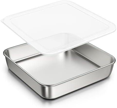 8 x 8-Inch Baking Pan with lid, 304 Stainless Steel Square Cake Pan, Commercial Grade Bakeware for Cakes Brownies Casseroles, Thicker Rectangle Sheet Cake Pans, Non-toxic & Heavy Duty &Dishwasher Safe