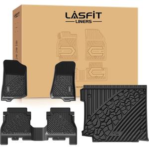 LASFIT Floor Mats & Trunk Mat for Jeep Wrangler JL 2018-2025 2026 4 Door Cargo with SUBWOOFER, All Weather TPE Custom Cargo Mat Fit for Flat Load Floor Gas Type (Not for JK/Not PHEV/Not 2-Door)