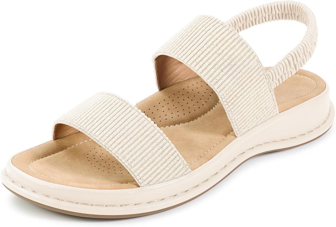 Aomigoct Womens Sandals Flats Dressy: Comfortable Open Toe Platform Sandals - Casual Walking Shoes for Summer, Size 10