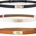 3 Pack Women Skinny Leather Belt,Slim Belt for Women, Adjustable Thin Belts with Adjustable Alloy Turn-Lock Buckle - Ideal for Dresses, Jeans, and Coats, Black,Brown and White (S)