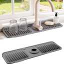 ZJWZLG Faucet Mat for Kitchen Sink, 17.7"X5.5" Silicone Sink Splash Guard with Soap Holder, SnapOn Design & 7°slope Fast Drain, Folding Sink Faucet Mat for Universal Kitchen Bathroom Sink（Grey）