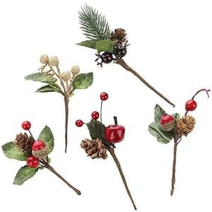NERKT 20Pcs Christmas Pine Picks with Red Berries and Pine Cones Artificial Berry Picks for Christmas DIY Crafts Gift Package Party Flower Arrangements Wreaths and Holiday Decorations