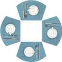 SHACOS Round Table Placemats Set of 4 Small Wedge Placemat Wipe Clean Heat Resistant Woven Vinyl Round Table Mats (4, Gray Blue)