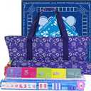 American Mahjong Game Set, Portable Carrying Bag,Acrylic 160 Tiles,Western Mahjong Tiles Set,Complete Ma Jong Set (Blue)