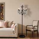 Modern 5-Light Crystal Floor Lamp with Black Finish, Dimmable, 65" Tall, Foot-Operated Switch, E12 Candelabra Base for Bedroom, Dining Room, Living Room