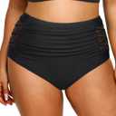 Daci Women Swim Bottoms High Waisted Bikini Bottoms Strappy Full Coverage Plus Size Bathing Suit Bottoms (Black, Size: 16 plus size)