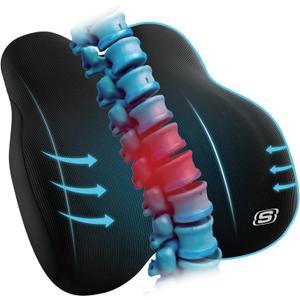 Skechers Memory Foam Lumbar Pillow, Lumbar Support Pillow for Office, Chair Lower Back Pain Relief Lumbar Pillow, Ergonomic Design Back Support Pillow for Office Chair, Car, Home, Travel, Black