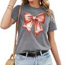 Football Shirt Women Game Day T-Shirt Football Graphic Print Casual Short Sleeve Outfit Tops (Small, Gray)