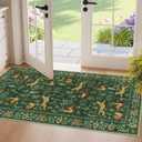 DUKINO 2x4 Rug for Hallway, Washable Kitchen Runner Rug with Non Slip Backing, Soft Low Pile Vintage Animal Runner for Bedroom, Kitchen, Hallway, Entryway, Laundry, Green