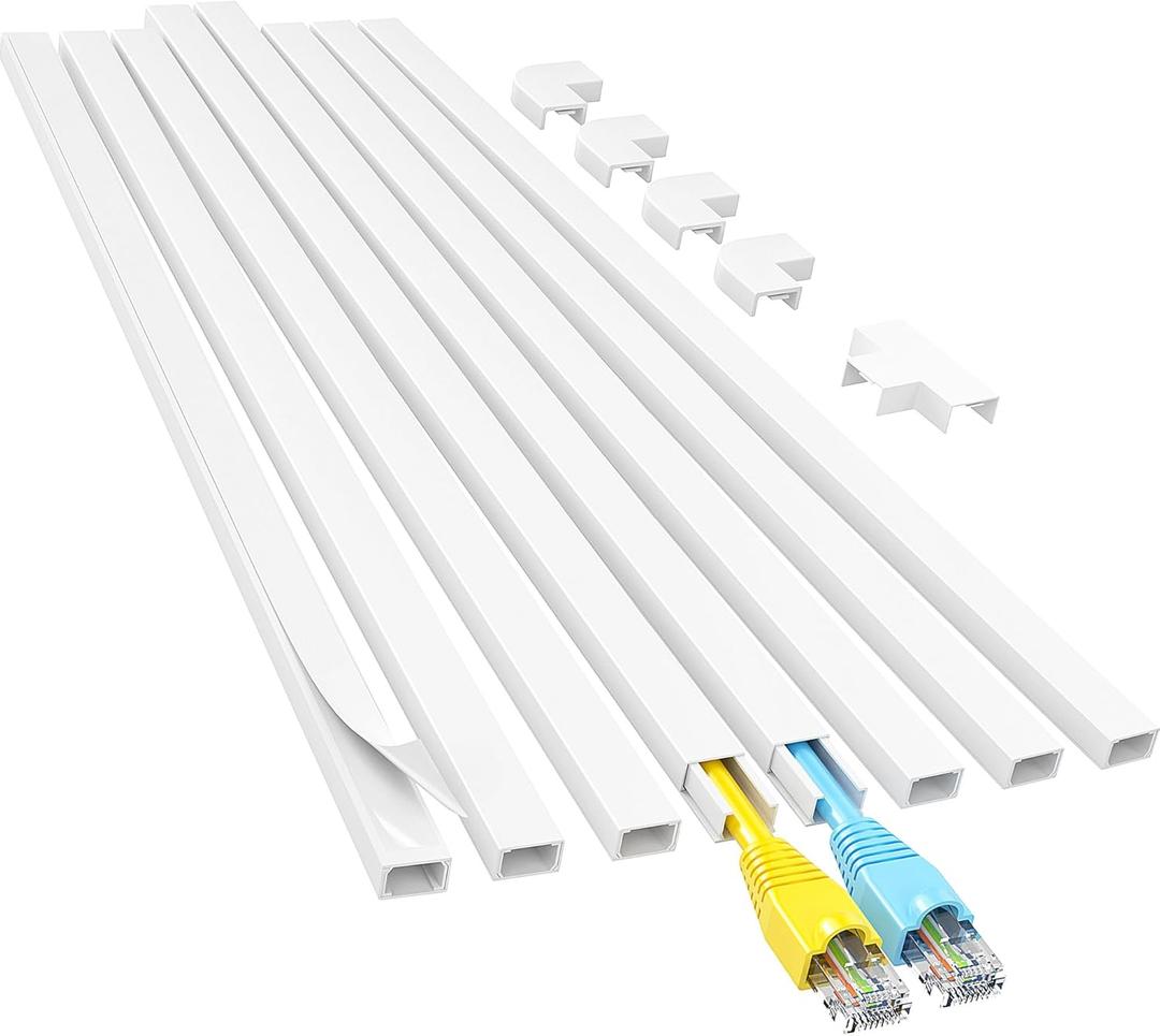 Yecaye Cord Hider, One-Cord Cable Concealer, Cord Covers for Wires on Wall, Easy Install Cable Management Kit for 2 Small Wires, Cables Raceway Home Office, W0.59in H0.4in, White