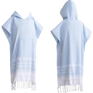 1pcs Turkish Towel Poncho Turkish Cotton Beach Poncho wim Cover Up Wearable Towel Hooded Poncho with Pocket for Adult Man Women (Lake Blue)