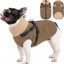 Queenmore Dog Jackets for Medium Dogs, Dog Coat with Harness Built in, Waterproof Pet Winter Coat with Zipper On Back Doggy Snowsuits Warm Soft Pet Jacket for French Bulldog, Poodle, Corgi, Brown M