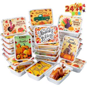 JOYIN 24Pcs Thanksgiving Leftover Containers with Lids, Fall Festive To Go Food Containers, Thanksgiving Tin Foil Containers for Party Leftovers & To-Go Meals, Thanksgiving Party Disposable Containers (Pumpkin Brown)