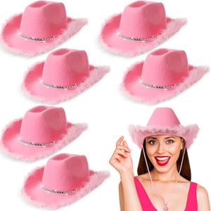 Unittype 6 Pcs Women Cowgirl Hat Cowboy Hats with Feather for Women Bachelorette Wedding Party Birthday Costume