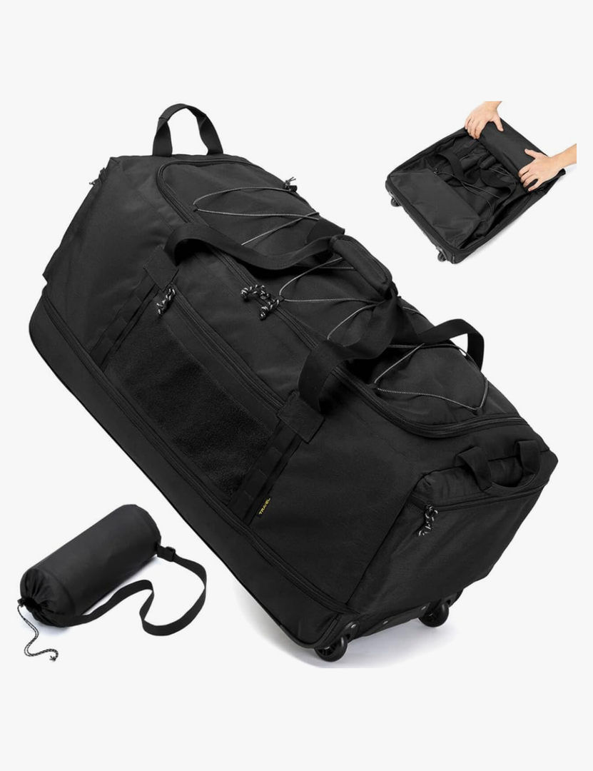 Laripwit Collapsible Duffle Bag with Wheels 130-170L Extra Large Expandable Travel Duffel Bag for Men Women Heavy Duty Military Duffle Bag for Camping Rolling Foldable Carry On Luggage, Black