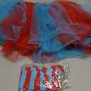 Janmercy 3 Pcs Tulle Tutu Costume Accessories Set Tutu Skirts Blue Wig Full Length Striped Tights Halloween Girls Costumes (2-8 Years)