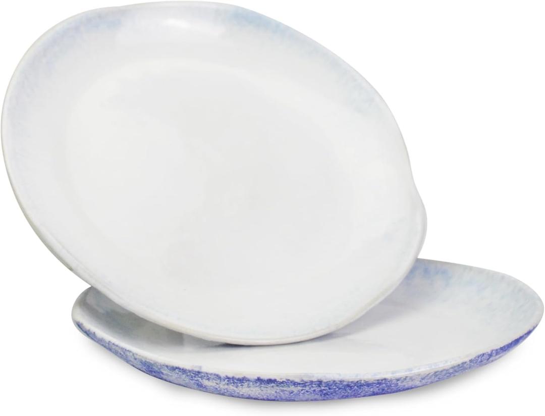 roro 10.5-Inch Ceramic Dinner Plate Set of 2 - Rustic Azure Blue Textured Plates with White-Blue Reactive Glaze, Mykonos Collection