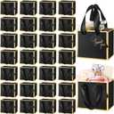 Yeaqee 50 Pcs Mini Metallic Foil Gift Bags with Handles 4x4.75x2.25'' Tiny Thank You Favor Bag Bulk with Tag for Fall Thanksgiving Halloween Wedding Baby Shower Birthday Party (Black, Gold)