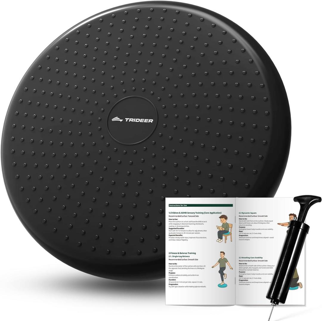 Trideer Wobble Cushion Core Balance Disc, Flexible Seating for Classroom Elementary, Wiggle Seat for Sensory Kids, Balance Pad with Inflation Pump (34CM Black)