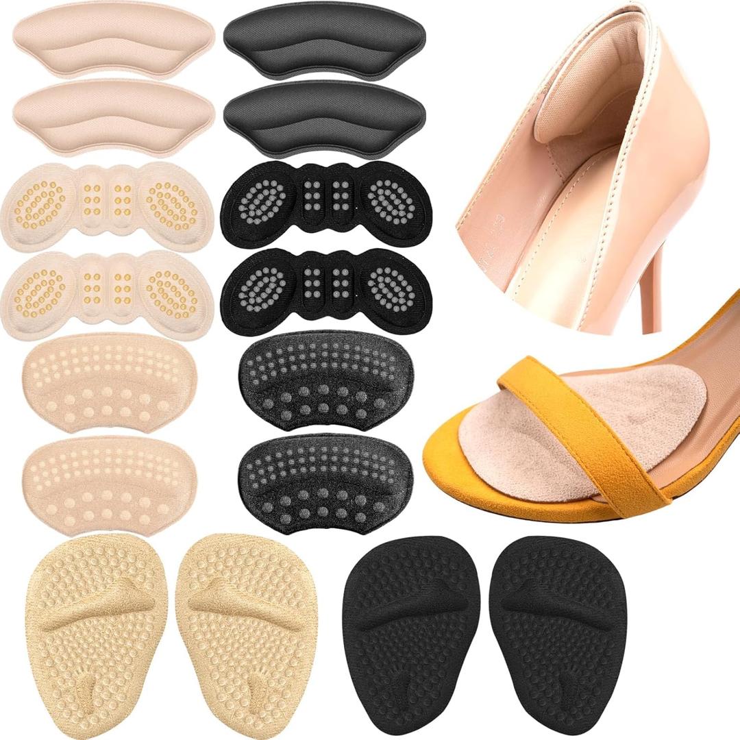 8 Pairs Heel Grips for Women's Shoes - Heel Pads & Shoe Inserts for Comfort and Anti-Slip Fit, Toe Inserts for Loose Shoes - Shoe Cushions for Women