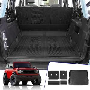 Rongtaod Cargo Mat Compatible with 2021-2024 2025 Ford Bronco 4 Door Trunk Mat Cargo Mat Cargo Liner Back Seat Cover Protector 2023 Bronco Accessories (Trunk Mat+Backrest Mats)