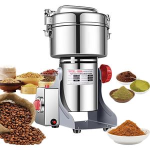 Electric Grain Grinder Mill 1000g High-speed Spice Herb Mill Commercial Powder Machine for Dry Cereals Grain Herb Spice Coffee Corn Bean CE approved (1000g Stand Type)