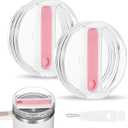 2PCS 40 Oz Tumbler Lid Replacement for Stanley Cup,Proof Tumbler Covers for Stanley Cup Accessories,Cups Lid Replacement and Cleaning Brush (Pink)