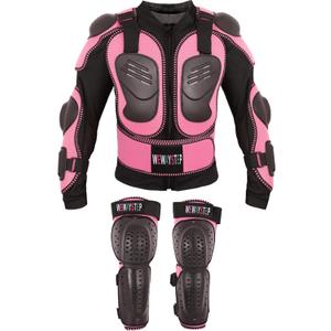Kids Motorcycle Jacket Dirt Bike Gear,Motocross Spine Chest Protector Armor Suit with Knee Shin Guards (X-Small, Pink)