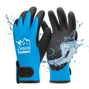 toolant 100% Waterproof Gloves for Men and Women, Winter Work Gloves for Cold Weather, Touchsreen, Thermal Insulated Freezer Gloves, With Grip, Blue, Large