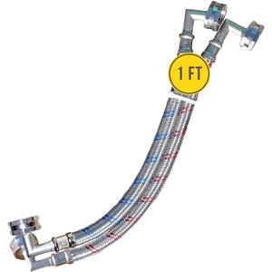 Short Washing Machine Hoses - DOUBLE 90 Elbow to FIT TIGHT SPACES - OCTAGON Connections for Secure Tightening - Burst Proof Washer Water Supply Line (2 Pack) - Universal Fit to All Washing Machines (1ft)