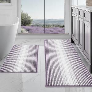 BSICPRO Bathroom Rugs and Mats Sets, 2 Piece Thick Absorbent Chenille Non Slip, Soft Shaggy Floor Mats, Machine Washable (Lavender Purple, 20" x 47" Plus 16" x 24")