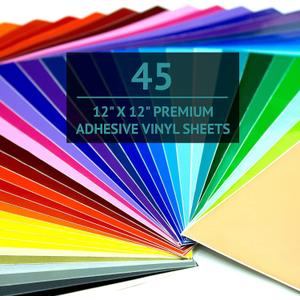 Bright Idea Permanent Vinyl, 45 Pack 12 "x 12" Vinyl Sheets Compatible with All Cutting Machines, Assorted Colors Permanent Sheets for Crafter