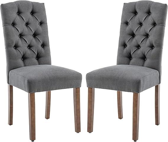 Tufted Upholstered Parsons Dining Chair Set Fabric Diner Accent Stylish Modern Kitchen Living Room with Button Sturdy Solid Wood Legs