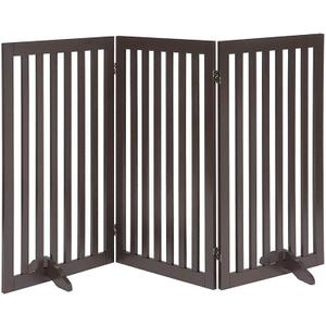 unipaws 36" H Free Standing Pet Gate for Dog Cat, Tall Wooden Dog Gates for Doorway, Stairs, Foldable Pet Fence for The House, Expandable Dog Barrier, Indoor Use, Espresso