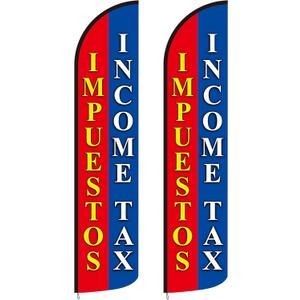 2 Pack Income Tax Feather Flags 2.5 x 12 ft Tall Swooper Advertising Feather Banner Sign for Accounting Offices Professionals, Flag Only (Impuestos Income Tax)