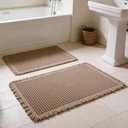 ZVFFDG Set of 2 Waffle Bathroom Rugs, Non Slip Absorbent Waffle Knit Bath Mat for Shower Floor, Tub and Bathroom Door, Ultra Soft Quick Dry, Brown, 17"x24"+18"x30"