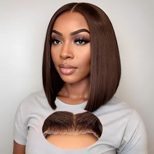 Brown Wear and Go Glueless Wigs Human Hair Pre Plucked Pre Cut 18 Inch 9x6 Chocolate Brown Glueless Bob HD Lace Closure Wig Bleached Knots Short Brown Straight Wig 180% Density for Women