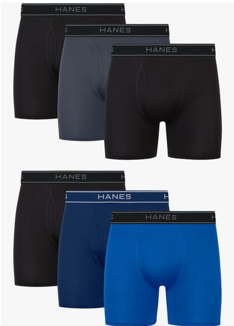 Hanes Men's Underwear Boxer Pack, Performance Stretch Underwear, Moisture-wicking Boxer for Men, 6-pack, XL